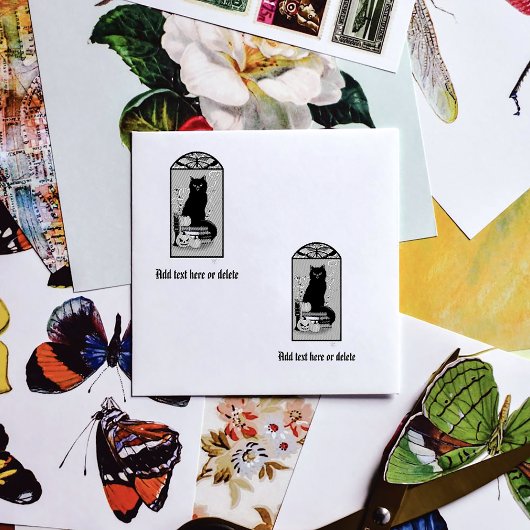 Art Nouveau Zwarte Kat Pompoen Paars Herfst Geel Rubberstempel