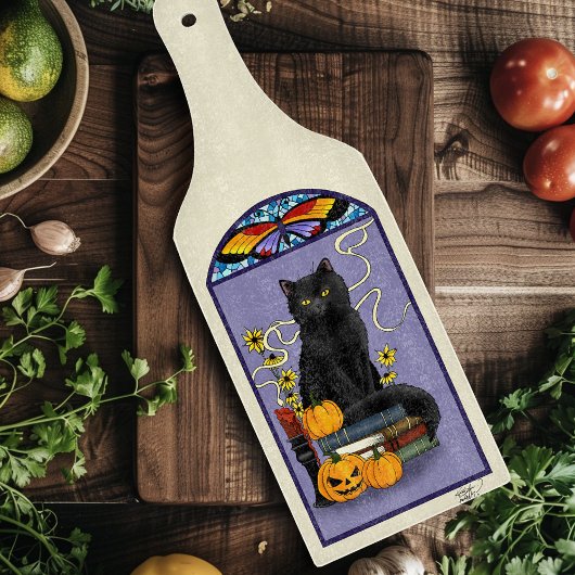 Art Nouveau Zwarte Kat Pompoen Paars Herfst Geel Snijplank