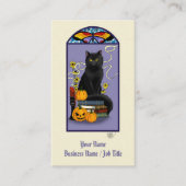 Art Nouveau Zwarte Kat Pompoen Paars Herfst Geel Visitekaartje (Voorkant)