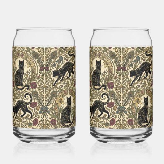 Art Nouveau Zwarte Katten Blikvorm Glas (Voorkant)