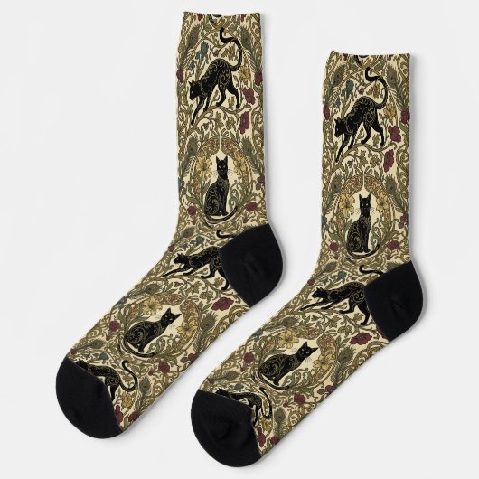 Art Nouveau Zwarte Katten Sokken (Links)
