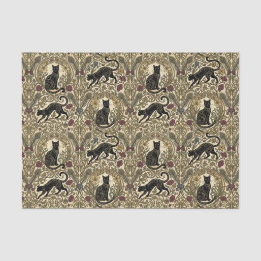 Art Nouveau Zwarte Katten Tissuepapier (Voorkant)
