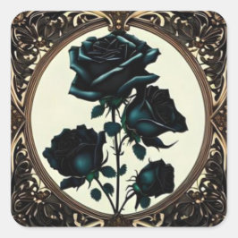 Art Nouveau Zwarte Rozen Floral Design Vierkante Sticker