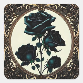 Art Nouveau Zwarte Rozen Floral Design Vierkante Sticker