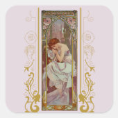 Art Noveau Alphonse Mucha Nachtrust Vierkante Sticker (Voorkant)