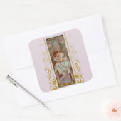 Art Noveau Alphonse Mucha Nachtrust Vierkante Sticker (Envelop)