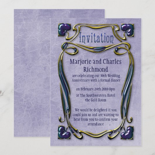 Art Noveau Gold en Blue Kaart (Voorkant / Achterkant)