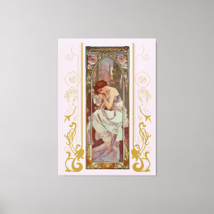 Art Noveau Night's Rest van Alphonse Mucha Canvas Afdruk