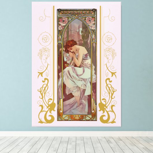 Art Noveau Night's Rest van Alphonse Mucha Canvas Afdruk (Insitu (Houten vloer))