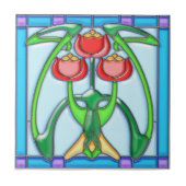 Art Noveau Tulips Glas in lood Tegeltje (Voorkant)