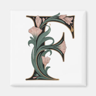 Art Nuevo Roze en Groene Letter F Magneet