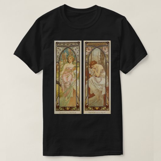Art Nuevo Women Morning Awaking Alphonse Mucha T-shirt (Design voorkant)