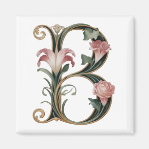 Art Nuevo Zwart, Roze en Gouden Letter B Magneet
