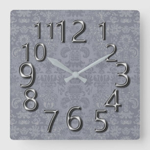 Art-of-time grijs zilveren damast vierkante klok