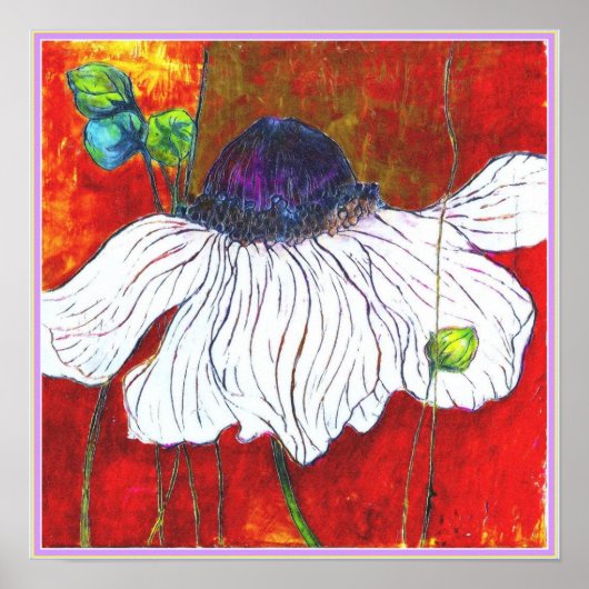 ART-ON-CANVAS: 'White Night Anemone' 15 x15 inch Poster (Voorkant)