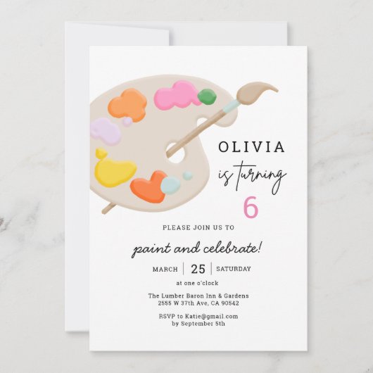 Art Paint Birthday Party Girl Kaart (Voorkant)