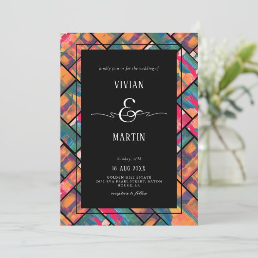 Art Paint Kleurrijke Moderne Abstracte bruiloft Kaart (Staand voorkant)