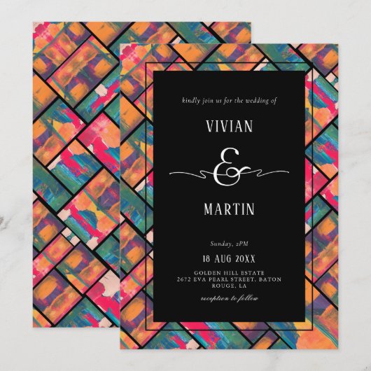 Art Paint Kleurrijke Moderne Abstracte bruiloft Kaart (Voorkant / Achterkant)