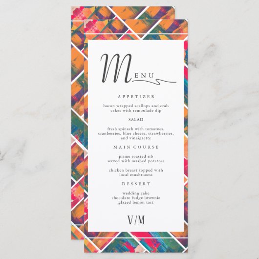 Art Paint Kleurrijke Moderne Abstracte bruiloft Menu (Voorkant / Achterkant)