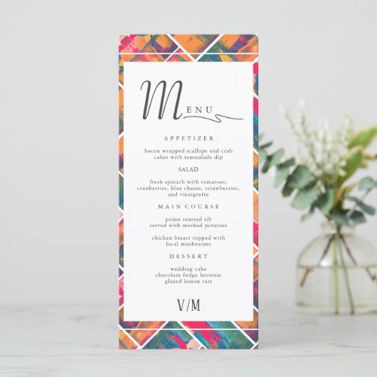 Art Paint Kleurrijke Moderne Abstracte bruiloft Menu (Staand voorkant)