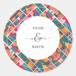 Art Paint Kleurrijke Moderne Abstracte bruiloft Ronde Sticker