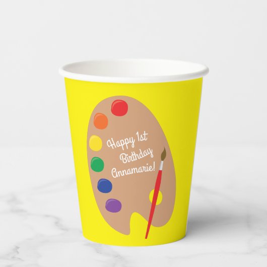 Art Paint Palet Schattige 1e Verjaardagsfeest Kind Papieren Bekers (Achterkant)