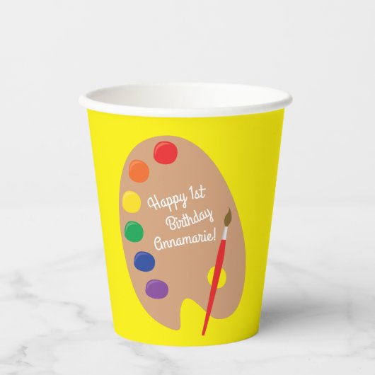 Art Paint Palet Schattige 1e Verjaardagsfeest Kind Papieren Bekers (Voorkant)