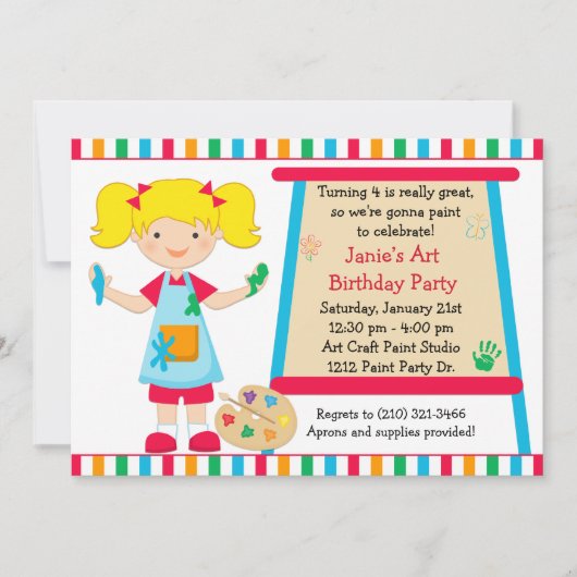 Art Paint Party Birthday Invitation Kaart (Voorkant)