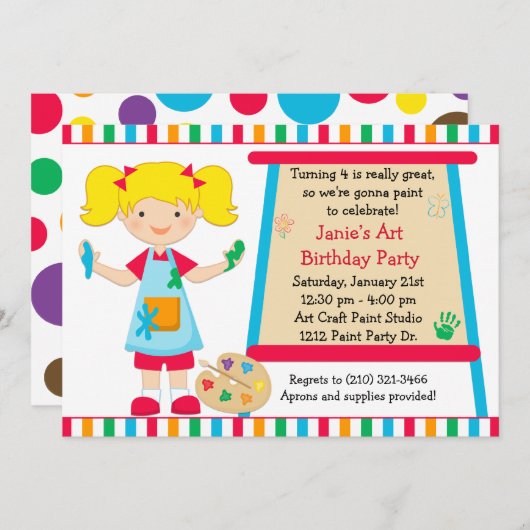 Art Paint Party Birthday Invitation Kaart (Voorkant / Achterkant)