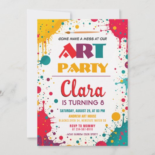Art Paint Party | Kleurrijke verjaardag van kinder Kaart (Voorkant)