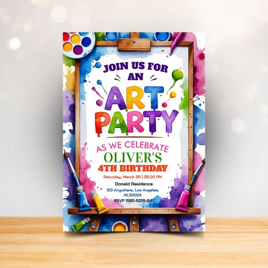 Art Painting Party Birthday Invitation Kaart