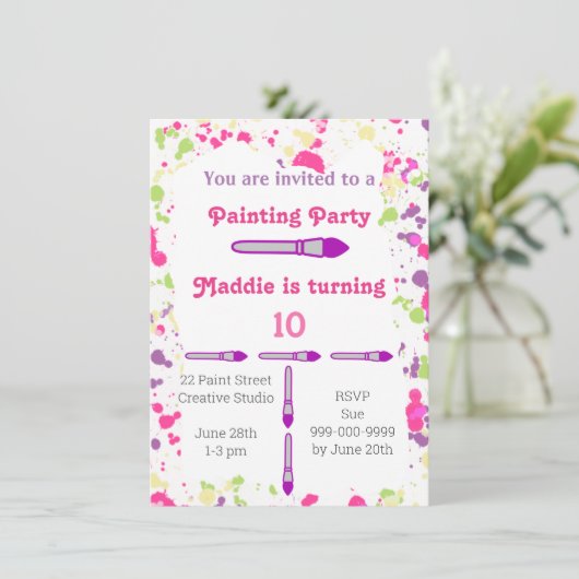 Art Painting Party Roze en Paarse Kaart (Staand voorkant)