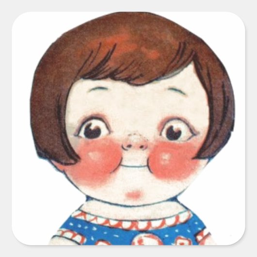  Art Paper Doll. Schattige papier uitsnijdpop. Vierkante Sticker (Voorkant)