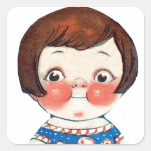  Art Paper Doll. Schattige papier uitsnijdpop. Vierkante Sticker