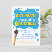 Art Party 6th Birthday Invitation Boy Kaart (Staand voorkant)