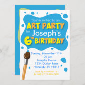Art Party 6th Birthday Invitation Boy Kaart (Voorkant / Achterkant)