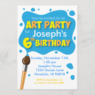 Art Party 6th Birthday Invitation Boy Kaart