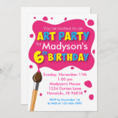 Art Party 6th Birthday Invitation Kaart (Voorkant / Achterkant)