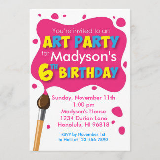 Art Party 6th Birthday Invitation Kaart