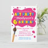 Art Party 6th Birthday Invitation Kaart (Staand voorkant)