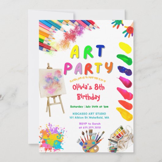 Art Party Birthday Colorful Rainbow Paint Kaart (Voorkant)