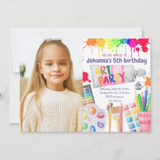 Art Party Birthday Invitation Artistic Party Kaart (Voorkant)