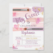 Art Party Birthday Invitation Girl Paint Kaart (Voorkant)