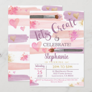 Art Party Birthday Invitation Girl Paint Kaart