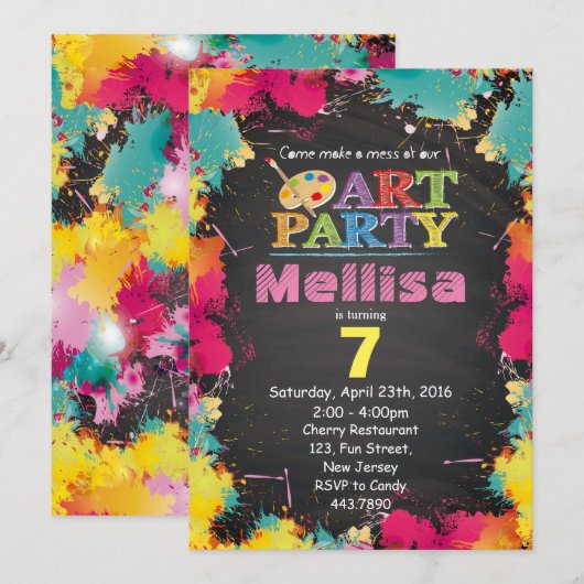 Art Party Birthday Invitation Kaart (Voorkant / Achterkant)