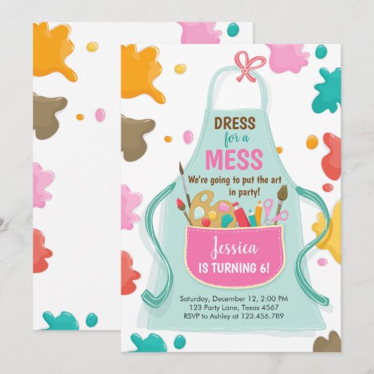 Art Party Birthday Invitation Painting Craft Party Kaart (Voorkant / Achterkant)