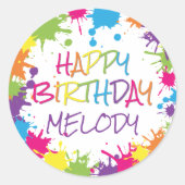 Art Party Colorful Paint Happy Birthday Ronde Sticker (Voorkant)