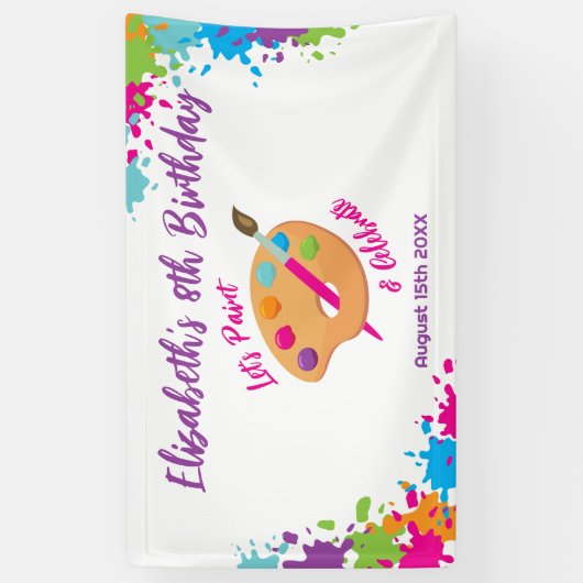 Art Party Craft Painting Girly Birthday Party Spandoek (Verticaal)