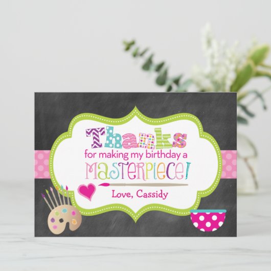 Art Party - Hartelijk dank - Voorgeschreven berich Bedankkaart (Staand voorkant)