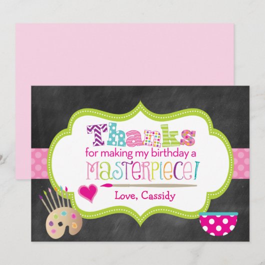 Art Party - Hartelijk dank - Voorgeschreven berich Bedankkaart (Voorkant / Achterkant)